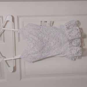 White full lace tank top with ruffle hem